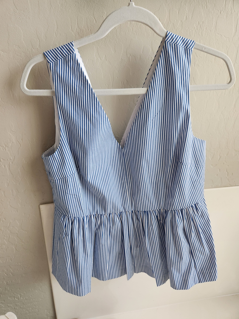 JCrew Blue and White Striped V-Neck Peplum Tank Top SIZE 8